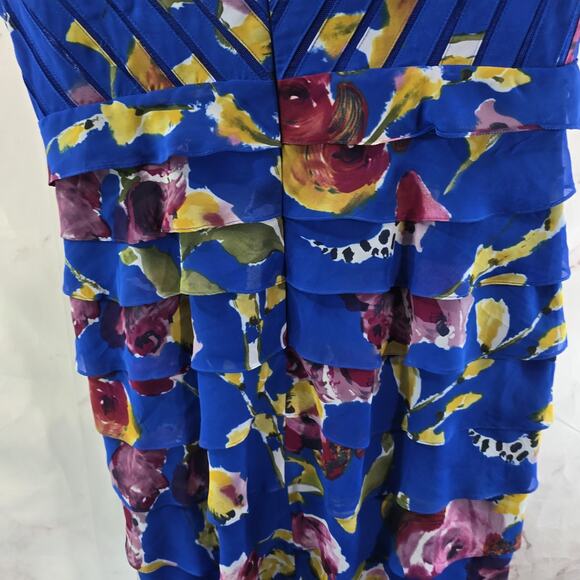 Adrianna Papell Dress Womens 12 Blue Floral Tired Layered Ruffle Sleeveless - Picture 7 of 10
